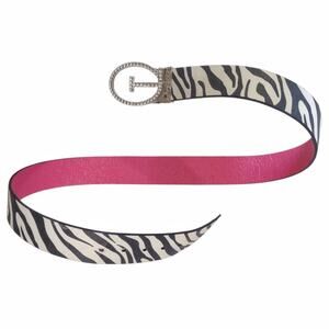 GUESS Zebra Pattern Belt with Pink Underside Size L Animal Print 2" wide Playful